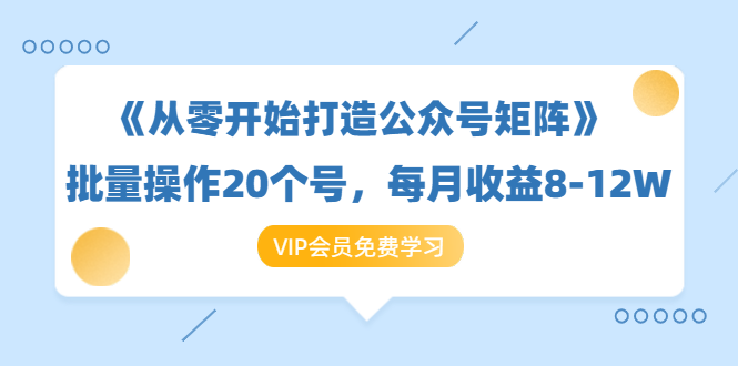 《从零开始打造公众号矩阵》批量操作20个号，每月收益大概8-12W（44节课）-599资源坊