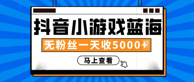 赚钱计划：抖音小游戏蓝海项目，无粉丝一天收入5000+-599资源坊