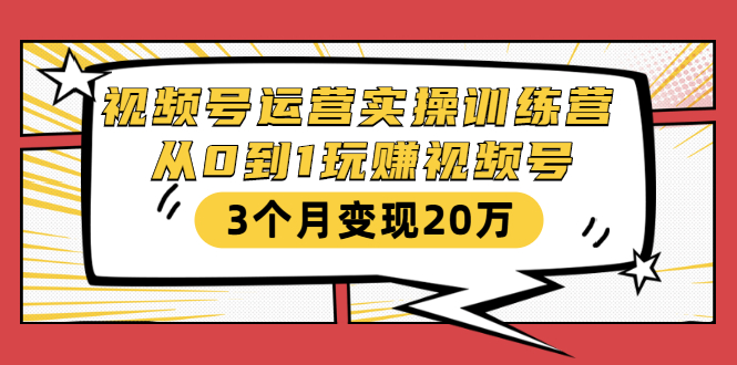 视频号运营实操训练营：从0到1玩赚视频号，3个月变现20万-599资源坊
