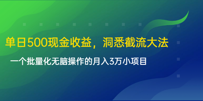 单日500现金收益，洞悉截流大法，一个批量化无脑操作的月入3万小项目-599资源坊
