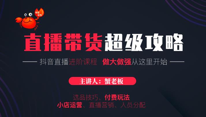 蟹老板抖音直播带货超级攻略：抖音直播带货的详细玩法，小店运营、付费投放等-599资源坊