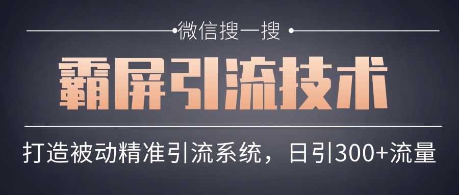 微信搜一搜霸屏引流技术，打造被动精准引流系统，轻松日引300+流量-599资源坊