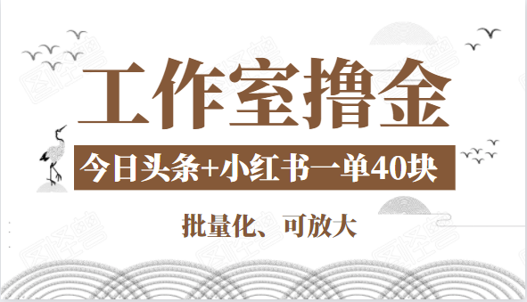 工作室撸金二件套：撸今日头条原创收益+小红书一单利润40块项目-599资源坊