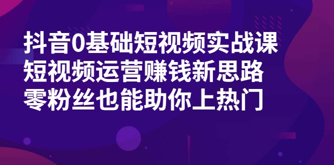 抖音0基础短视频实战课，短视频运营赚钱新思路，零粉丝也能助你上热门-599资源坊