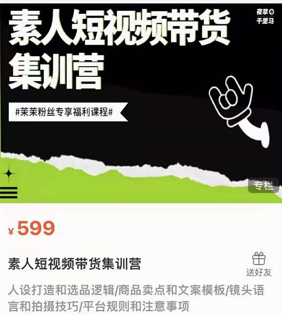 夜草与千里马素人短视频带货集训营，薛辉团队价值599-599资源坊
