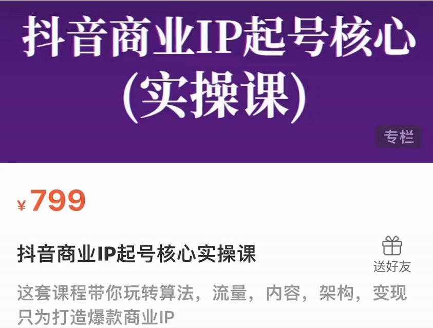 抖音商业IP起号核心实操课，带你玩转算法，流量，内容，架构，变现-599资源坊