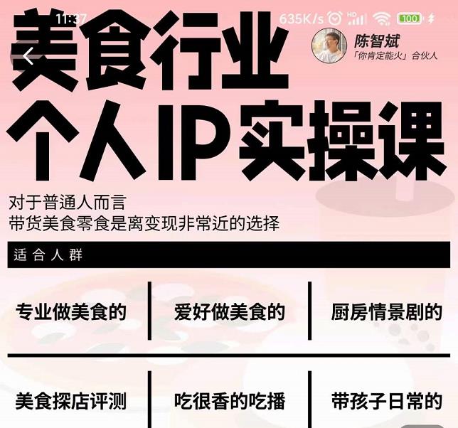 美食行业个人IP实操课，对于普通人而言，带货美食零食是离变现非常近的选择-599资源坊