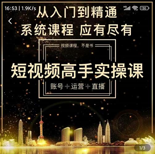 短视频高手实操课：账号+运营+直播，从入门到精通，系统课程，应有尽有-599资源坊