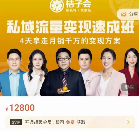 桔子会·私域流量变现速成班，4天拿走月销千万的变现方案 价值12800元-599资源坊