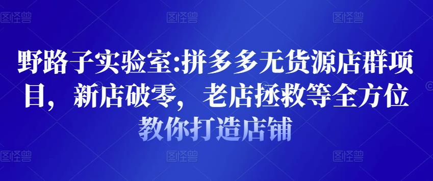 野路子实验室:拼多多无货源店群项目，新店破零，老店拯救等全方位教你打造店铺-599资源坊