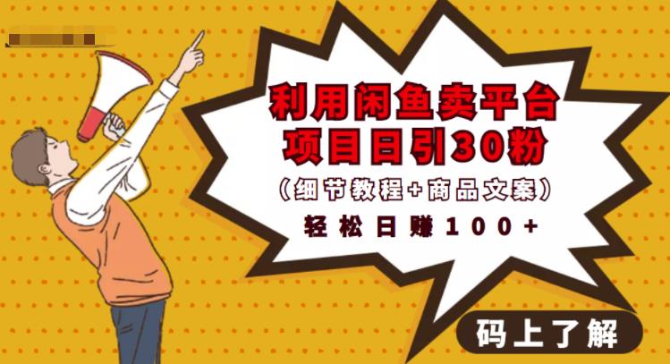 利用闲鱼卖平台项目课程资源日引流30+精准粉丝，轻松日赚100+，积累人脉可实现二次变-599资源坊