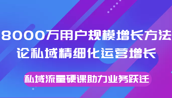 8000万用户规模增长方法论私域精细化运营增长，私域流量硬课助力业务跃迁-599资源坊