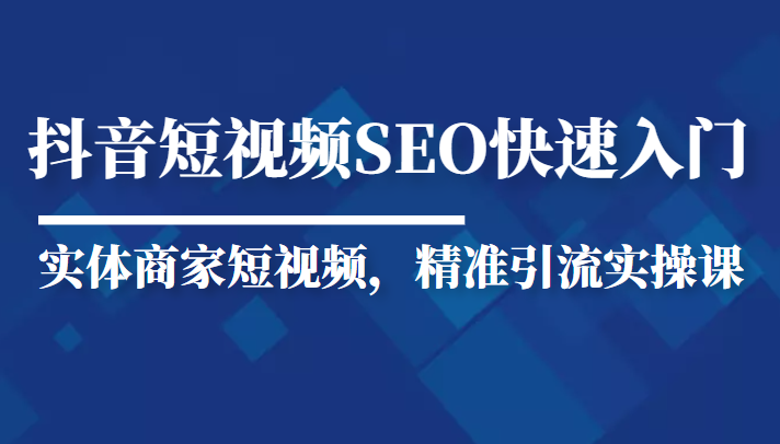 抖音短视频Seo搜索排名优化新手快速入门教程，实体商家短视频，精准引流实操课-599资源坊