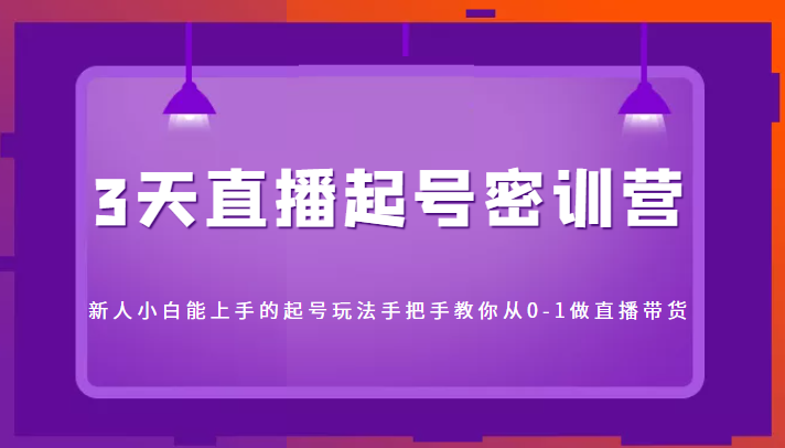 3天直播起号密训营，新人小白能上手的起号玩法，手把手教你从0-1做直播带货-599资源坊