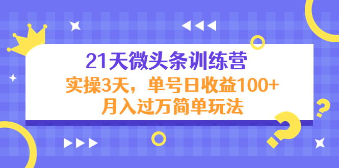 21天微头条训练营，实操3天，单号日收益100+月入过万简单玩法-599资源坊