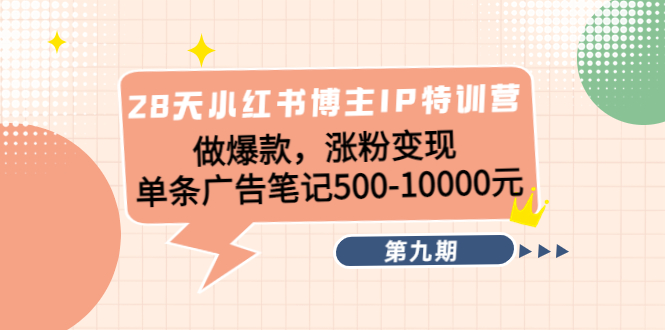 28天小红书博主IP特训营《第9期》做爆款，涨粉变现 单条广告笔记500-10000-599资源坊