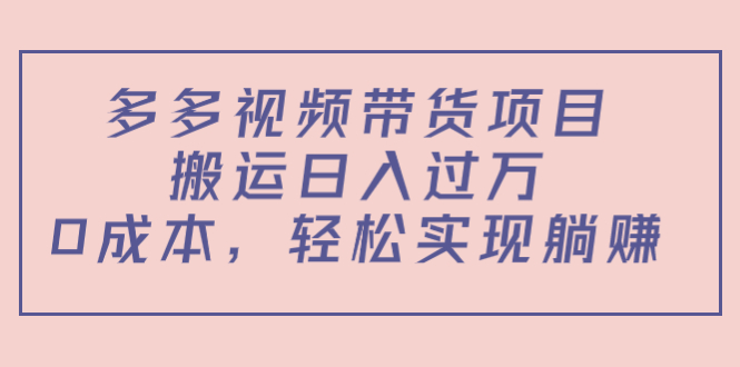 多多视频带货项目，搬运日入过万，0成本，轻松实现躺赚（教程+软件）-599资源坊
