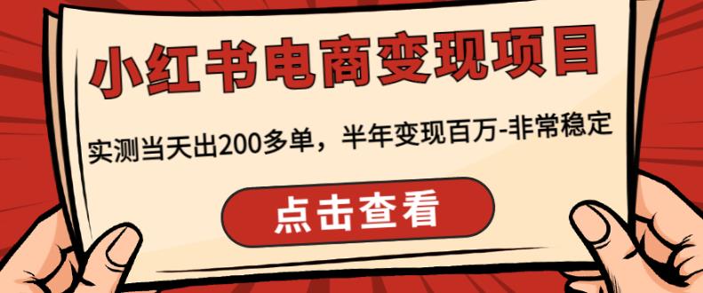 顽石·小红‬书电商变现项目，实测当天出200多单，半年变现百万，非常稳定-599资源坊