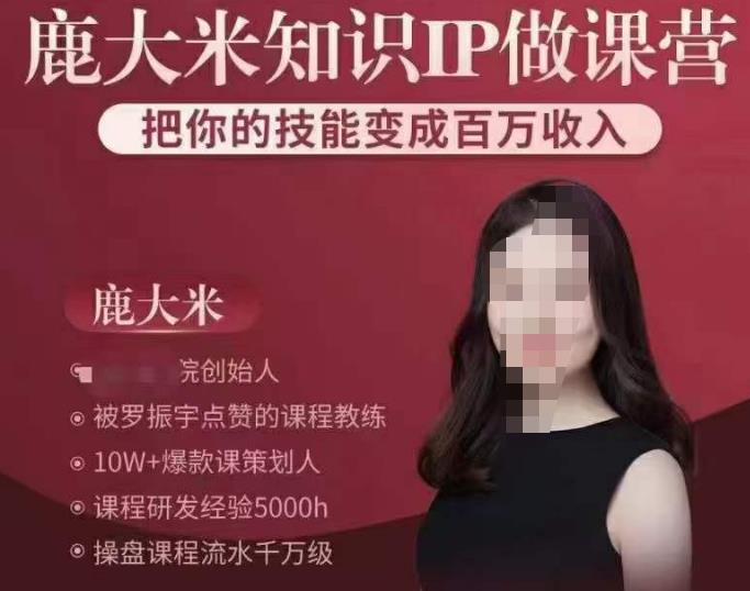 鹿大米知识IP做课营，把你的技能变成百万收入，陪你打出磨人生第费付门一课！-599资源坊