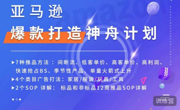 亚马逊爆款打造神舟计划，​7种推品方法，4个类目广告打法，2个SOP详解-599资源坊