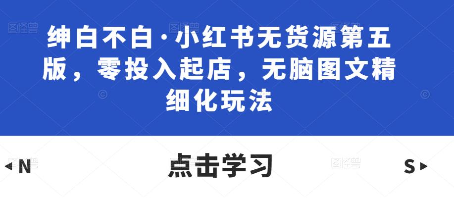 绅白不白·小红书无货源第五版，零投入起店，无脑图文精细化玩法-599资源坊