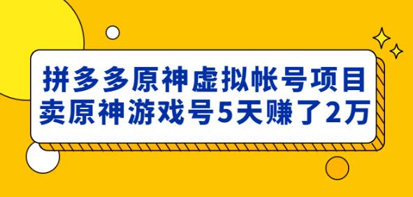 外面卖2980的拼多多原神虚拟帐号项目：卖原神游戏号5天赚了2万-599资源坊