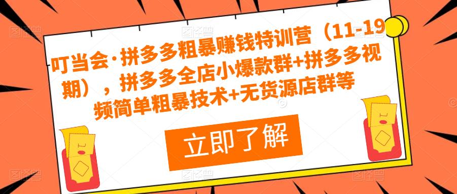 叮当会·拼多多粗暴赚钱特训营（11-19期），拼多多全店小爆款群+拼多多视频简单粗暴技术+无货源店群等-599资源坊