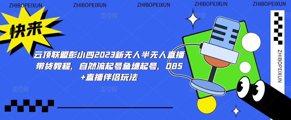 云顶联盟彭小四2023新无人半无人直播带货教程，自然流起号鱼塘起号，OBS+直播伴侣玩法-599资源坊