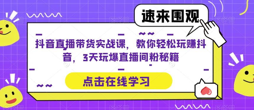 抖音直播带货实战课，教你轻松玩赚抖音，3天玩爆直播间-599资源坊