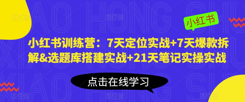 小红书训练营：7天定位实战+7天爆款拆解&选题库搭建实战+21天笔记实操实战-599资源坊