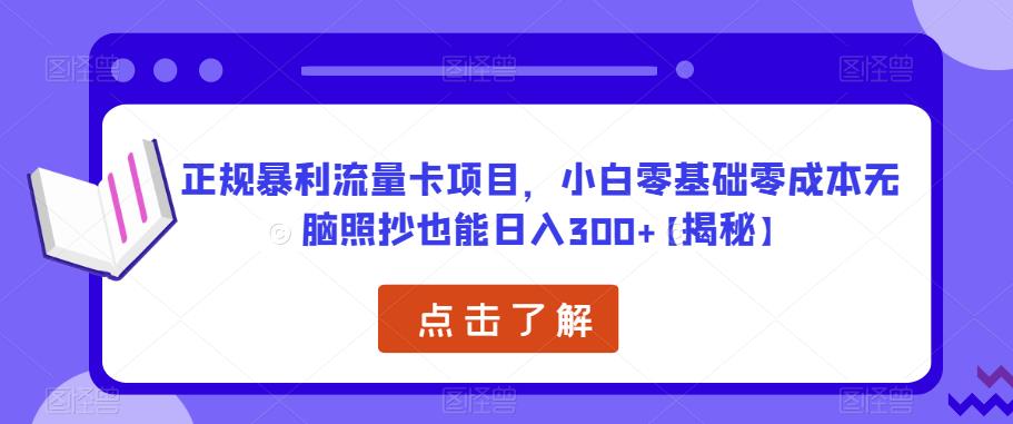 正规暴利流量卡项目，小白零基础零成本无脑照抄也能日入300+【揭秘】-599资源坊