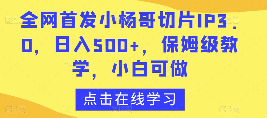 全网首发小杨哥切片IP3.0，日入500+，保姆级教学，小白可做【揭秘】-599资源坊