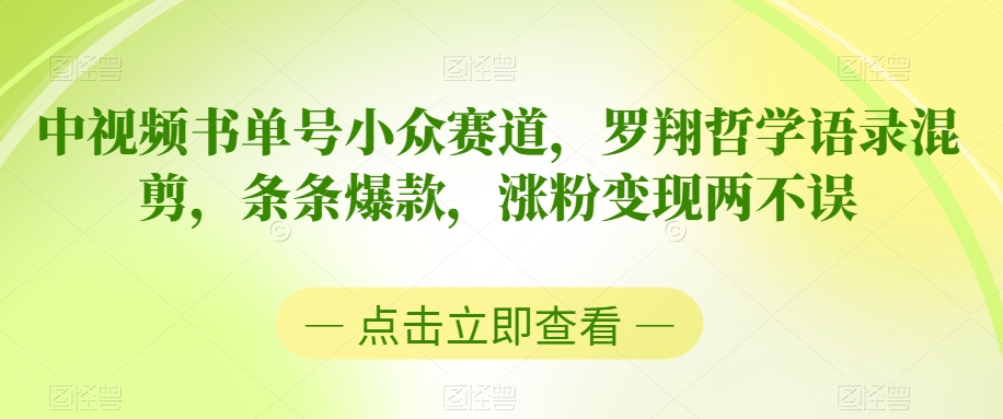 中视频书单号小众赛道，罗翔哲学语录混剪，条条爆款，涨粉变现两不误【揭秘】-599资源坊