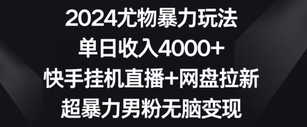 2024尤物暴力玩法，单日收入4000+，快手挂机直播+网盘拉新，超暴力男粉无脑变现【揭秘】-599资源坊