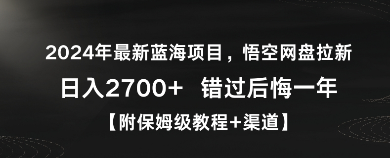 2024年最新蓝海项目，悟空网盘拉新，日入2700+错过后悔一年【附保姆级教程+渠道】【揭秘】-599资源坊