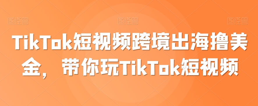 TikTok短视频跨境出海撸美金，带你玩TikTok短视频-599资源坊