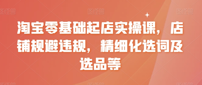 淘宝零基础起店实操课，店铺规避违规，精细化选词及选品等-599资源坊
