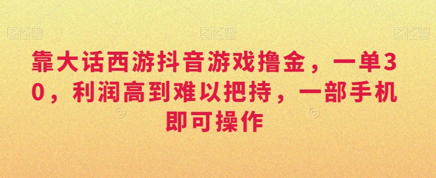 靠大话西游抖音游戏撸金，一单30，利润高到难以把持，一部手机即可操作，日入3000+【揭秘】-599资源坊