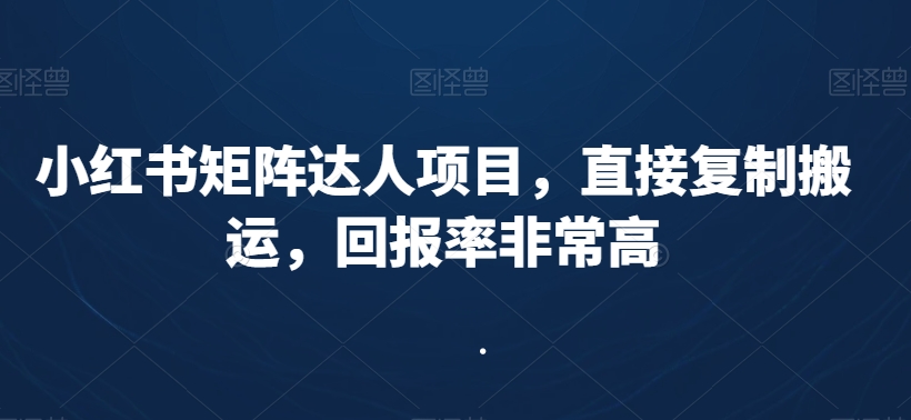 小红书矩阵达人项目，直接复制搬运，回报率非常高-599资源坊