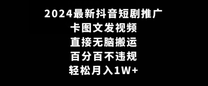 2024最新抖音短剧推广，卡图文发视频，直接无脑搬，百分百不违规，轻松月入1W+【揭秘】-599资源坊