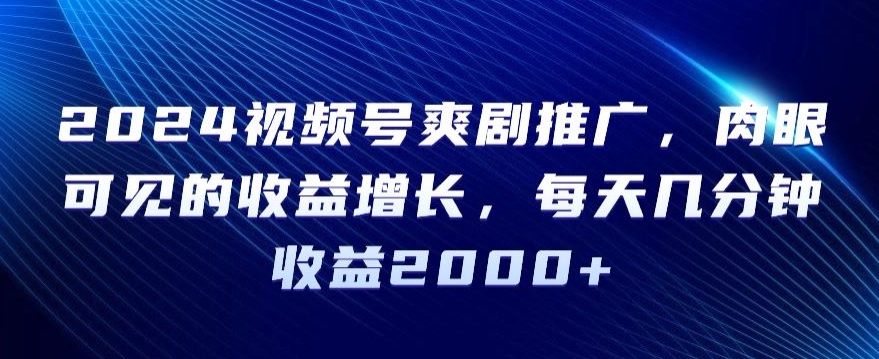 2024视频号爽剧推广，肉眼可见的收益增长，每天几分钟收益2000+【揭秘】-599资源坊