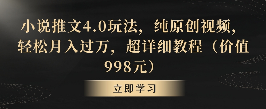 小说推文4.0玩法，纯原创视频，轻松月入过万，超详细教程（价值998元）【揭秘】-599资源坊