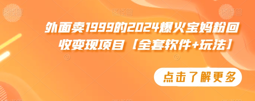 外面卖1999的2024爆火宝妈粉回收变现项目【全套软件+玩法】【揭秘】-599资源坊