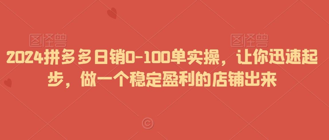 2024拼多多日销0-100单实操，让你迅速起步，做一个稳定盈利的店铺出来-599资源坊