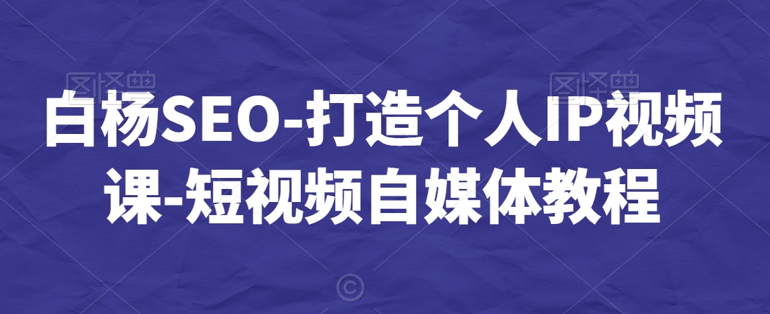 白杨SEO-打造个人IP视频课-短视频自媒体教程-599资源坊