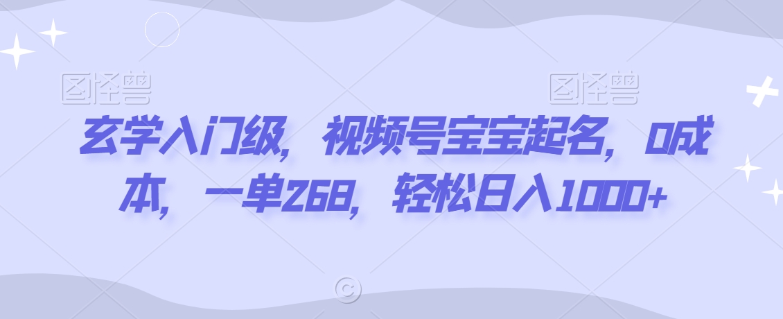 玄学入门级，视频号宝宝起名，0成本，一单268，轻松日入1000+【揭秘】-599资源坊