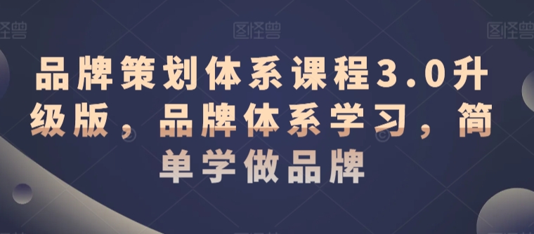 品牌策划体系课程3.0升级版，品牌体系学习，简单学做品牌-599资源坊