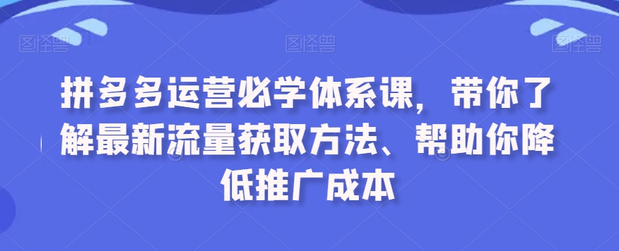 拼多多运营必学体系课，带你了解最新流量获取方法、帮助你降低推广成本-599资源坊