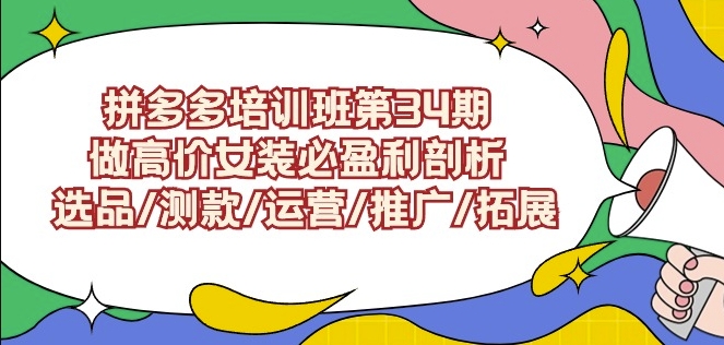 拼多多培训班第34期：做高价女装必盈利剖析选品/测款/运营/推广/拓展-599资源坊