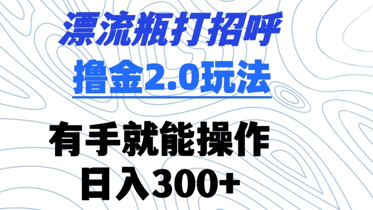 漂流瓶打招呼撸金2.0玩法，有手就能做，日入300+【揭秘】-599资源坊